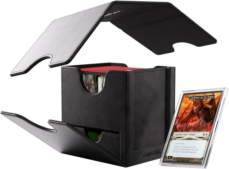 Gamegenic سايد كيك برو 100+ XL القابل للتحويل - صندوق سطح متميز مع تخزين آمن للبطاقات، علبة بطاقات محمية من الأشعة فوق البنفسجية، عرض بطاقة علوية، درج إضافي للرموز، إغلاق مغناطيسي، لون أسود، مصنوع - Image 4